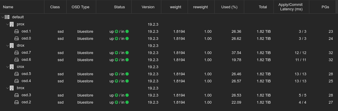 CEPH services on each server