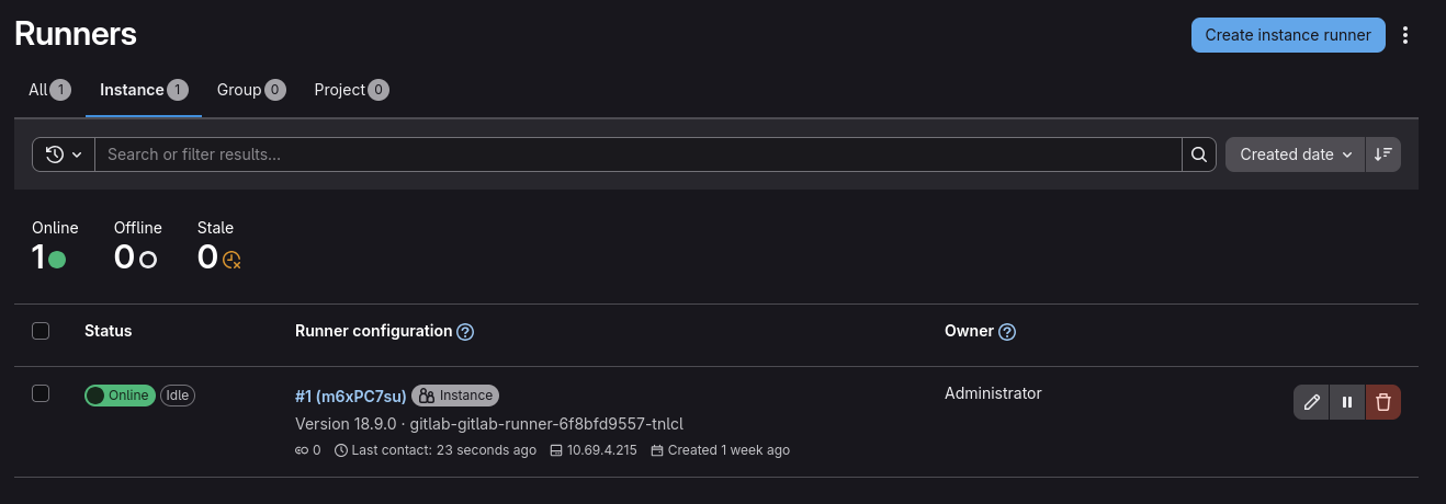 GitLab runner running